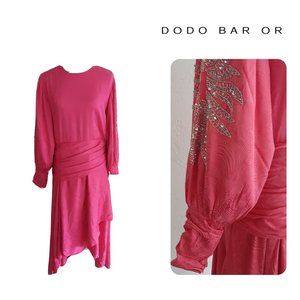DODO BAR OR Pas Pour Toi MAXI Dress Pink CRYSTALS Long Sleeve SZ 46 / US 10